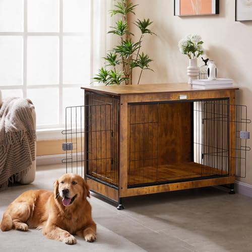 Unipaws Furniture Style Dog Crate End Table Cushion Wooden Wire Pet