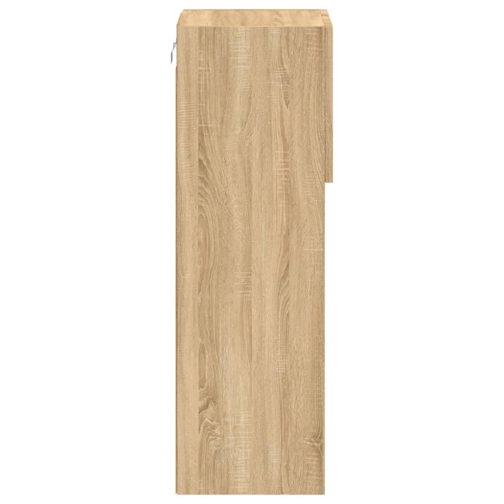 Supporto TV con Luci a LED, Legno Composito, Mobile TV a Parete con Ante e Divisori in Vetro per Lettore DVD, Dischi e Altri Piccoli Oggetti (30,5×30×90 cm)