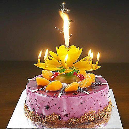 image for Brilliaire Rotating Lotus Cạndlê Birthday Cake Flower Musical Music
