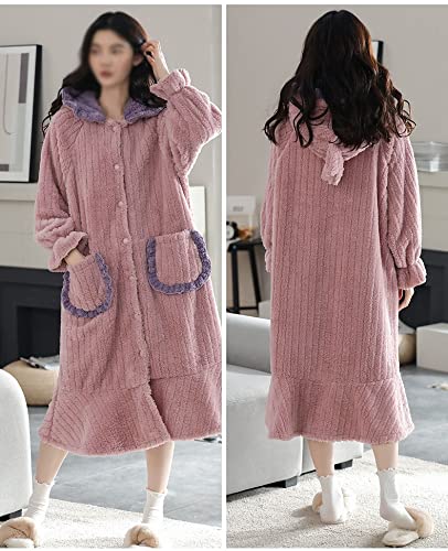 Pyjama femme rose XXL à capuche version ample pour l'hiver - 7