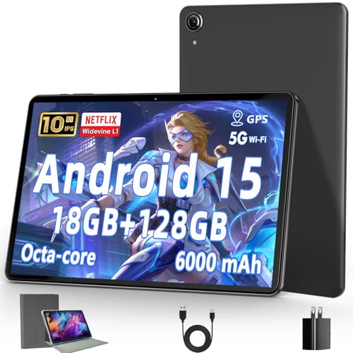 Aobante 10 Inch Tablet, Android 15 Tablets with 18GB RAM+128GB ROM(Expand to 1TB), Octa Core 1280 * 800 IPS HD Display, 6000mAh Battery, Dual 5MP+8MP Camera, 5G/2.4G WiFi