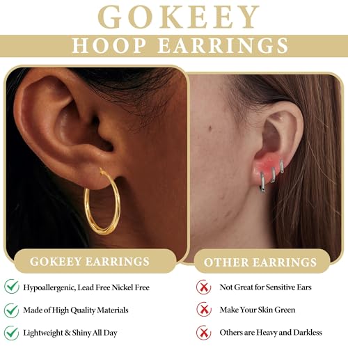 Lightweight Large Gold Hoop Earrings for Women Trendy Dainty 14K Real Gold Plated Big Earrings for Women Thick Gold Hoops for Jewelry Gifts 30mm/40mm/50mm4