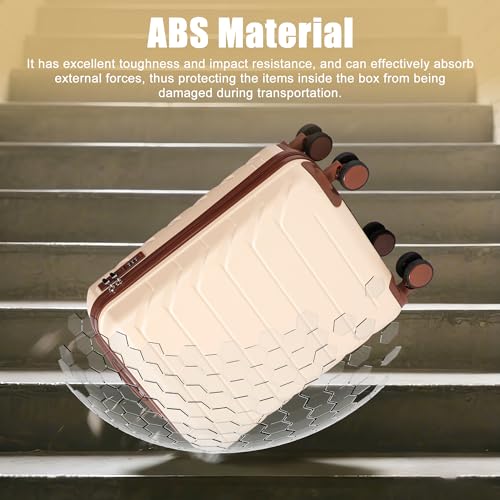 Image of 20 Inch ABS Hard Shell Travel Checked Luggage With Combination Lock, Beige