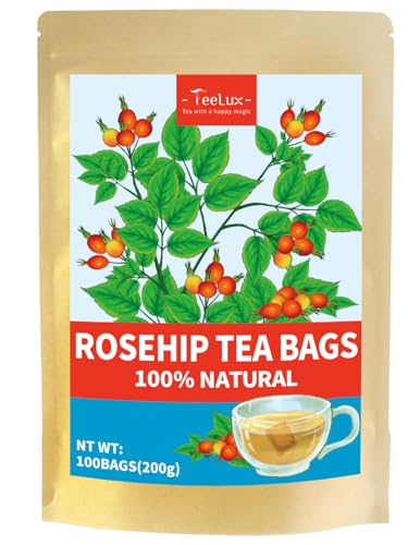 Image of TeeLux Rose Hips Tea Bags, Fruity Flavor and Aroma, Caffeine-free, 100Count | Natural & Pure Rosehip Tea, No Sugar, No Gluten