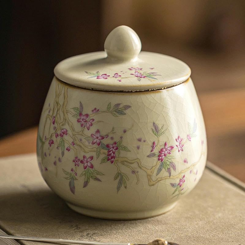 Barattoli in Ceramica con Fiori di pesco da 300 ml con coperchi Barattoli ermetici in Ceramica per tè, caffè e Zucchero Barattoli da Cucina in Porcellana Vintage