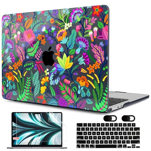 Image of MEEgoodo Case for M5 /M4 /M3 /M2 MacBook Air 13 inch 2026 2025 2024 2022, Fit Model A3449 /A3240 /A3113 /A2681, Case Compatible with MacBook Air 13.6-inch, Bright Flowers & Tropic Leaves
