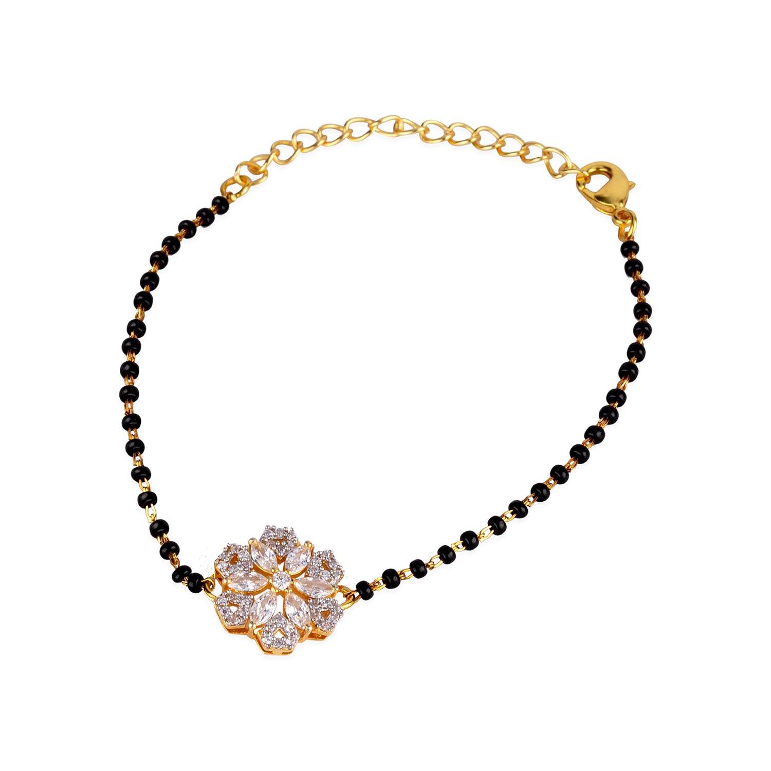 VOYLLAVoylla American Diamond CZ Floral Single Layer Mangalsutra Bracelet, One Size, Brass, Cubic Zirconia