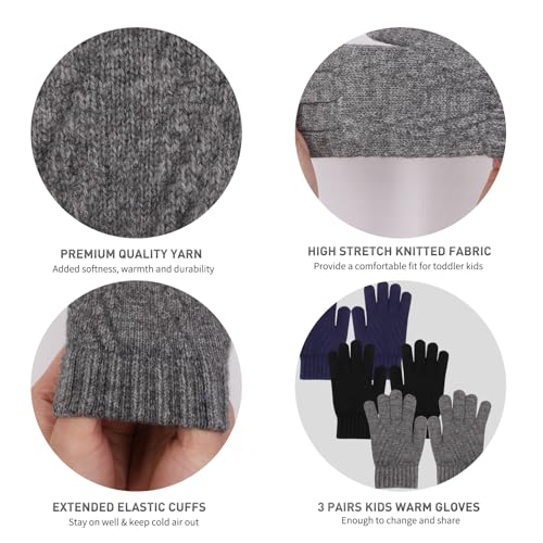 Image of Winter Gloves for Toddler Kids - 3 Pairs Boys Girls Soft Warm Wool Lined Gloves Full Finger Children Knit Gloves