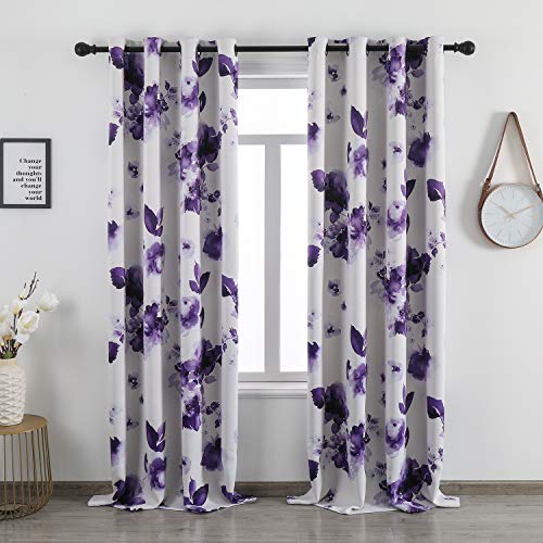 Taisier Home Stylish Living Elegant Abstract Multicolor Purple Curtains Printed,Leaves Pattern Curtain Printed,Fashion Curtain 84 Inch Lenth for Bedroom(Floral Print Curtain 2 Panels Set)