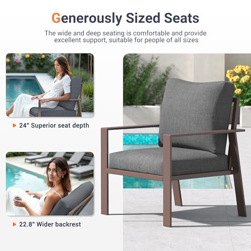 Image of UDPATIO Aluminum Outdoor Patio Furniture Set 7-Seat Metal Patio Conversation Sets with Coffee Table and Water-Resistant Cushions, Modern Patio Sectional Sofa for Porch, Deck, Backyard, Poolside