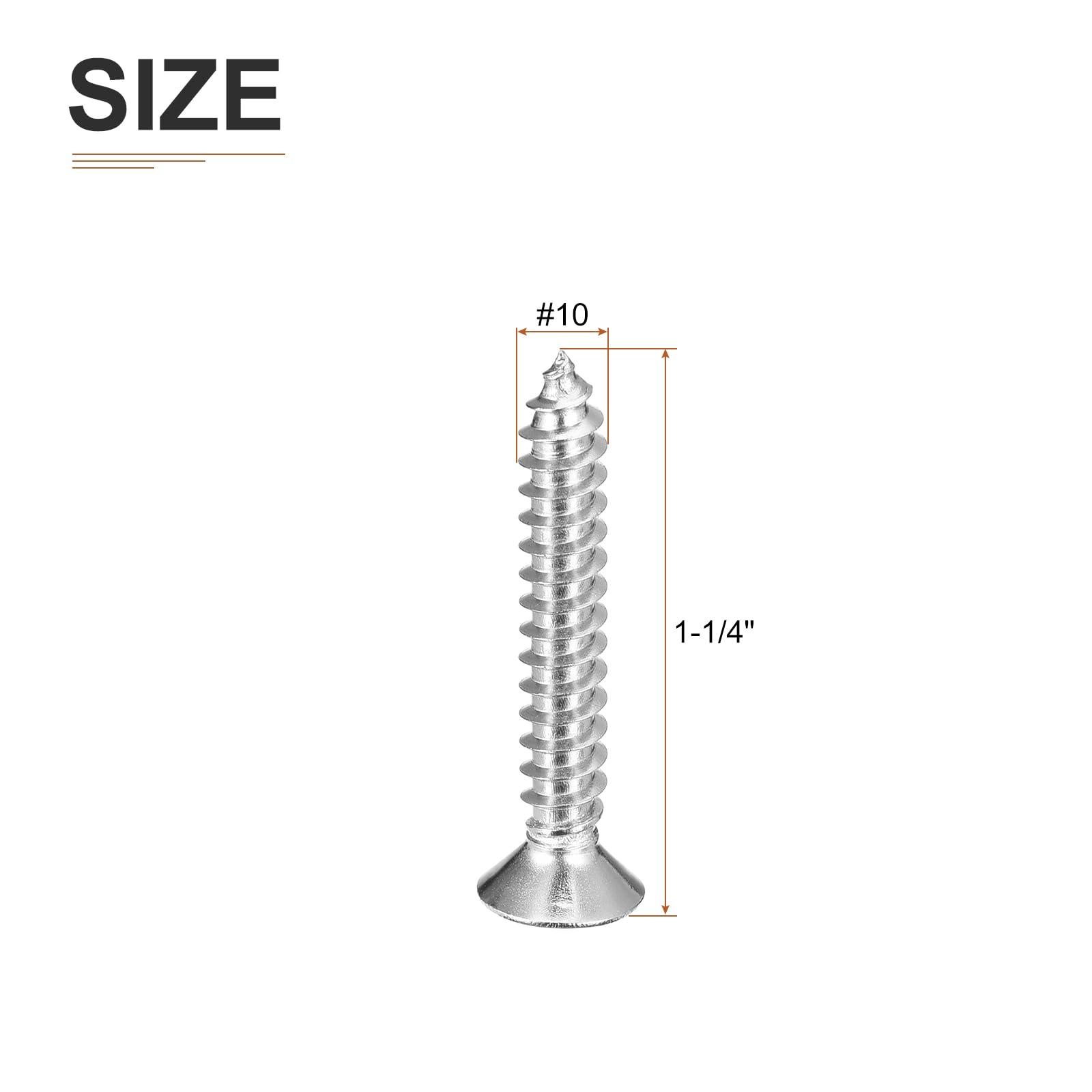 DTGN 25Pcs #10x1-1/4" Flat Head Wood Screws, 304 Stainless Steel Phillips Self Tapping Screws - Good for Woodworking Furniture - Silver - Image 2