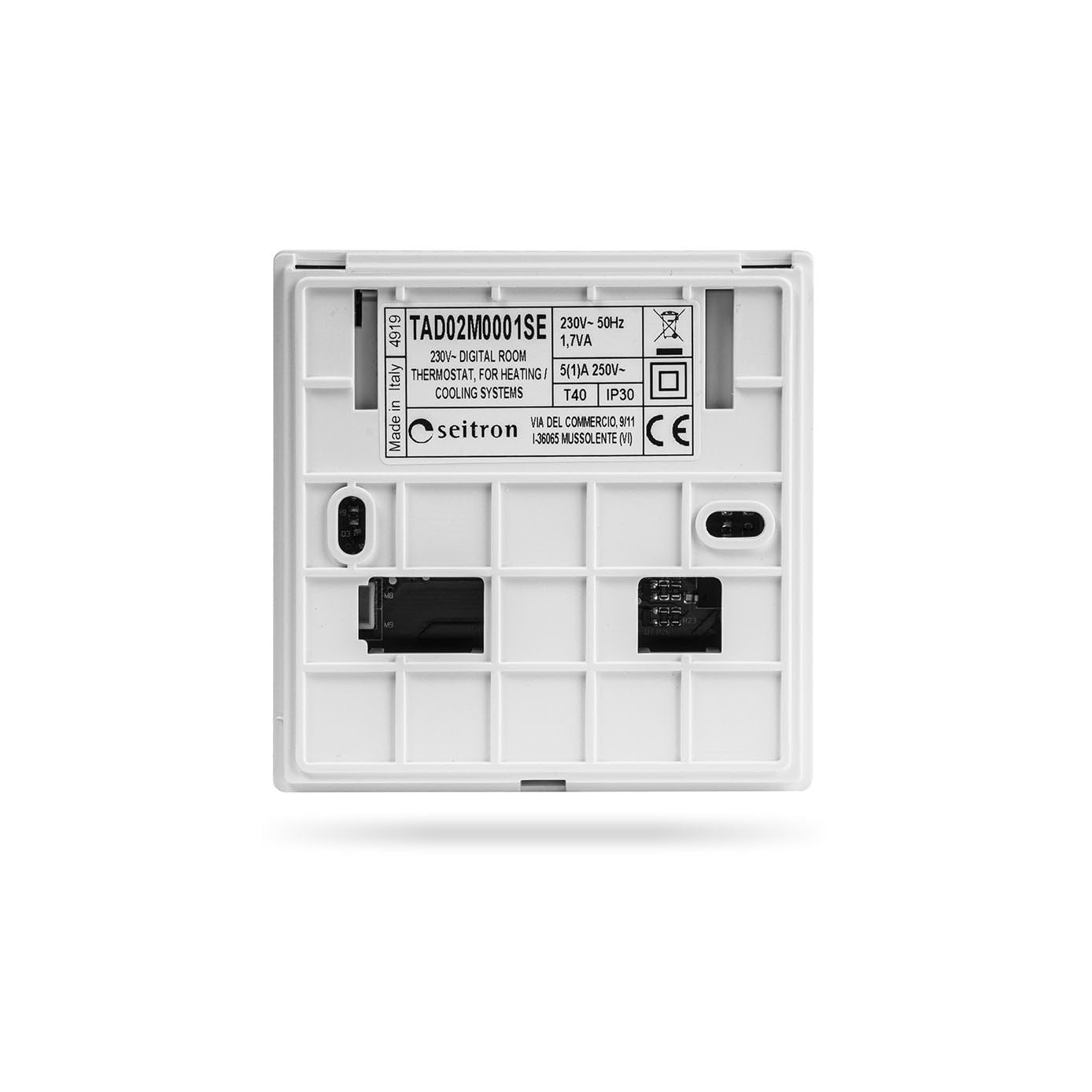 Seitron TAD022 termostato ambiente digitale a 24V con display digitale e controllo intelligente e remoto della temperatura, montaggio a parete e batteria inclusa