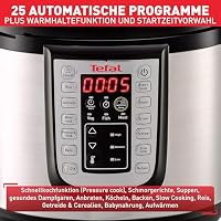 Tefal Fast & Delicious Multikocher, elektrischer Schnellkochtopf, 25 automatische Programme, großes Fassungsvermögen von 6 L, einstellbare Temperatur, inkl. Rezeptheft, Schwarz/Edelstahl, CY505EF0 – Ansicht 6
