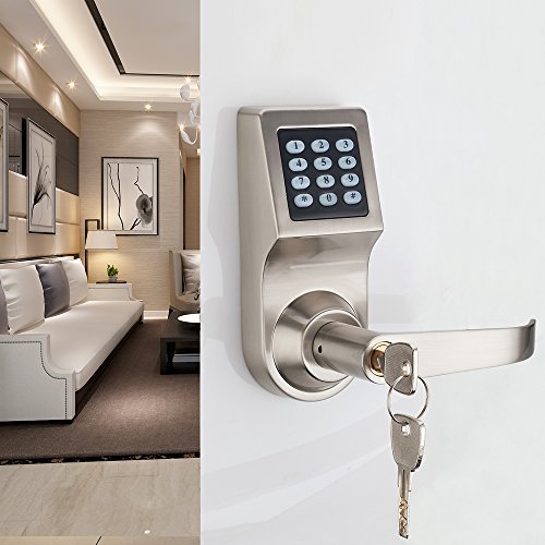 Image of HAIFUAN D6300 Bluetooth Digital Door Lock, Satin Nickel,Open by Card,Code,Key& APP, Compatible with Alexa via Gateway (HFAD6300B-R)