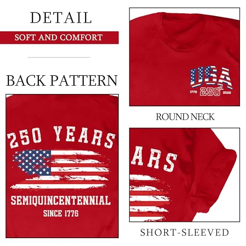 Image of Ithalt Patriotic Plus Size Shirts for Women 250th Anniversary USA Shirts American Flag Tshirt USA Short Sleeve Tops