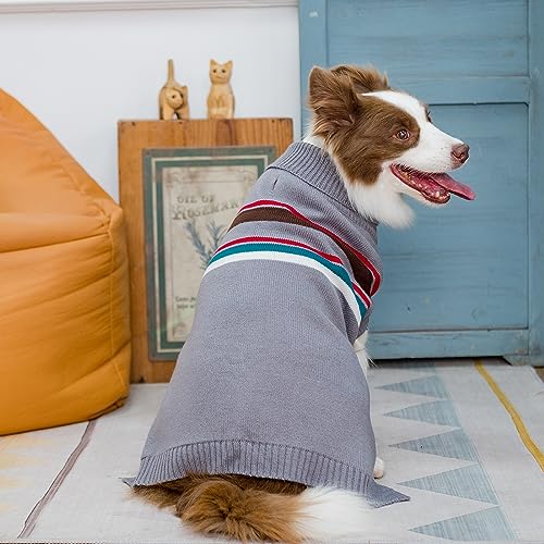 Image of PAWCHIE Dog Sweater - Warm Turtleneck Coat with Leash Hole, Stretchy Knitted Outfit for Small to Large Dogs and Cats, Grey XL