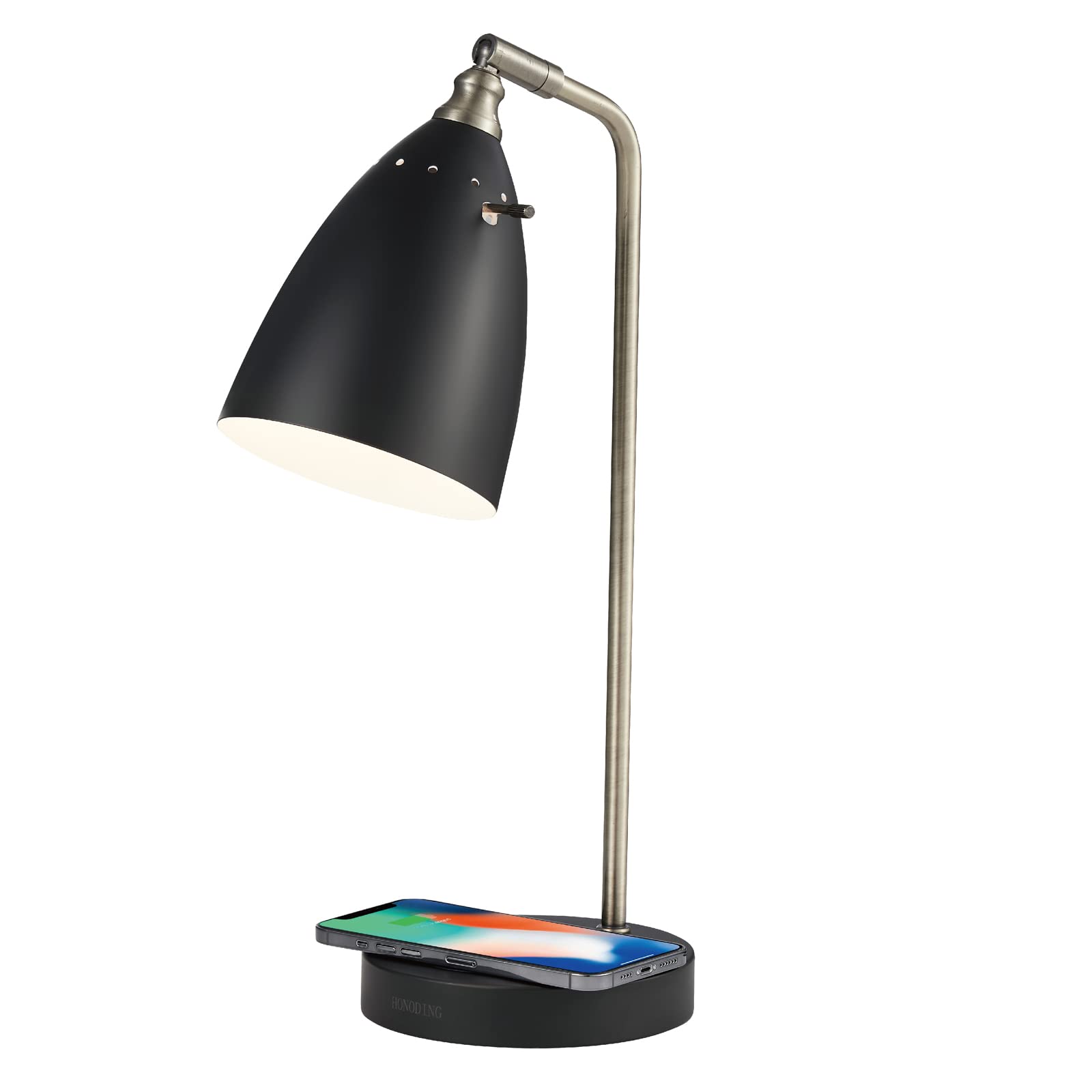 lianheng Black Table Lamp with Wireless Charger, Super Bright LED Desk Lamp for Dorm, Industrial Desk Lamps for Home Office, Study Room, Children' Room, 100% Metal