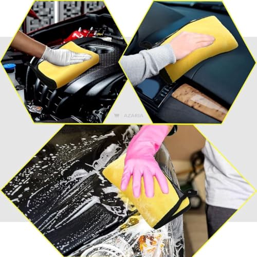 Image of AZARIA Microfiber Cloth 30x40 cm 800 GSM Thick Lint & Streak-Free Multipurpose Cloths Automotive Microfiber Towels for Car Bike Cleaning Washing, car Cleaning Accessories (Pack of 3 Grey 800 GSM)