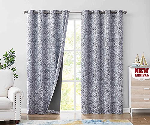 Muse Dream Medallion Blackout Curtains 84 Inch For Living Room Stale Blue Damask European Print Pattern Room Darkening Window Drapes Thermal Insulated Bedroom Curtains Fancy Grommet Top,52" Wx84 L #TOP1