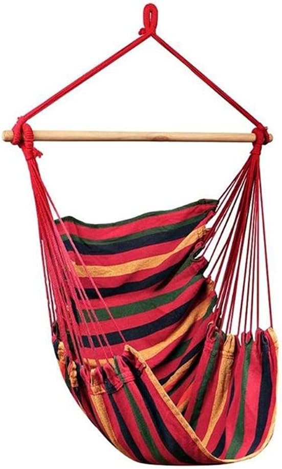 Portable Hammock Chair, Camping Hammock, Cotton and Polyester Hammock, 130x100 Cm Hammock, Outdoor and Indoor Dual-use Hammock (Red Stripe)