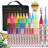 46 Colors Liquid Chalk Markers for Blackboards,Liquid Chalk Pens, Dry Erase Christmas Pen for Chalkboards Windows Car Glass 6mm Reversible Tip Washable Wet Erase Neon Marker for School Kids Bistro