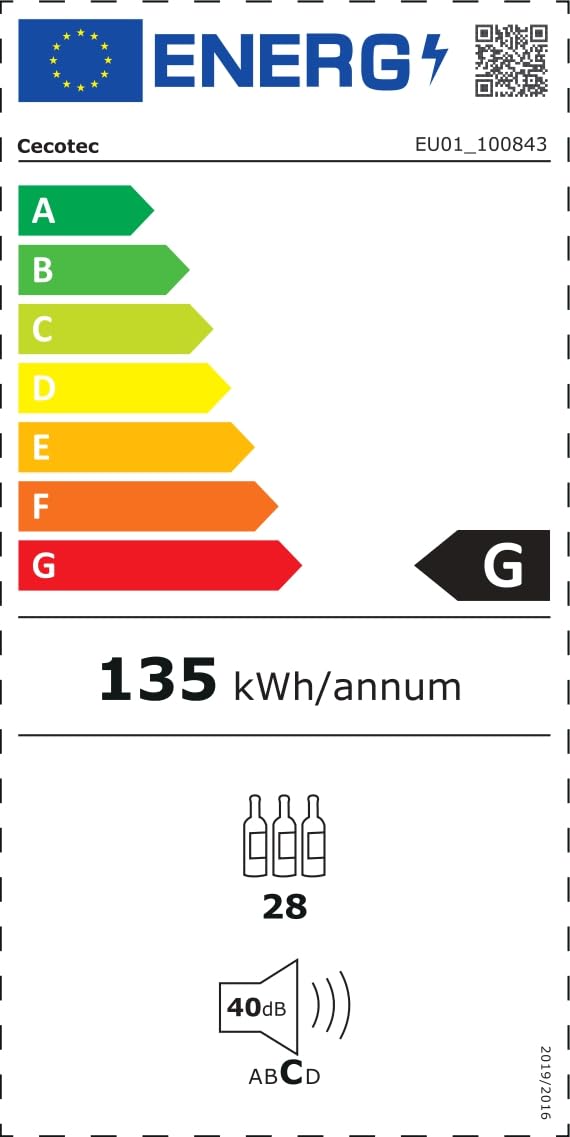 Cecotec Bolero Grandsommelier Bi 28000 Touch Black Einbau-Weinkühlschrank 28 Flaschen Compressor, Schwarzes Glas, Leise, LED-Licht, Touch-Öffnung