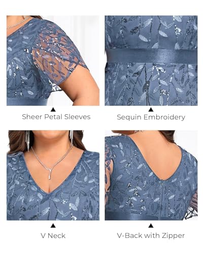 Image of Pinup Fashion Plus Size Formal Dresses - Evening Gowns Wedding Sequin Embroidery V-Neck Prom Long Dress