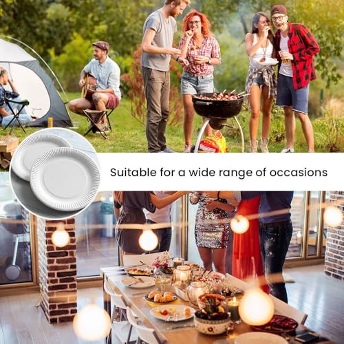 White Paper Disposable Plates Pack of 100 Large 23 cm 9 Inch, 100% Natural and Recyclable Ideal for Birthday, Anniversary, BBQs, Picnics, Parties Suitable for Hot & Cold Food - Image 6