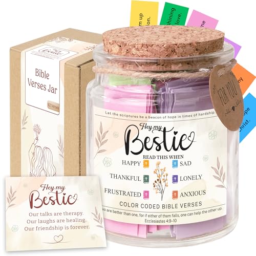 Bestie Bible Verses Jar – Birthday Gifts for Friends, Graduation Gifts for Bestie, Color Coded...