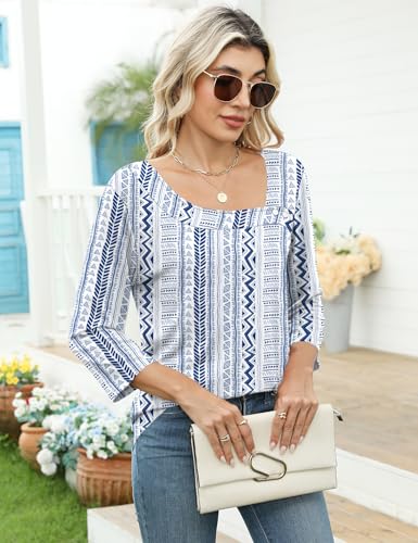Image of LOMON Womens 3 /4 Length Sleeve T Shirts Asymmetrical Neck Tops Business Blouses for Women Fashion 2026