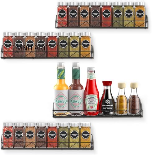 Image of MNH ART4 Tier Bathroom Floating Shelves Organizer Wall Mount Spice Rack for Kitchen Storage for Cabinet & Drawer Spice Rack Set for Kitchen (Vintage)