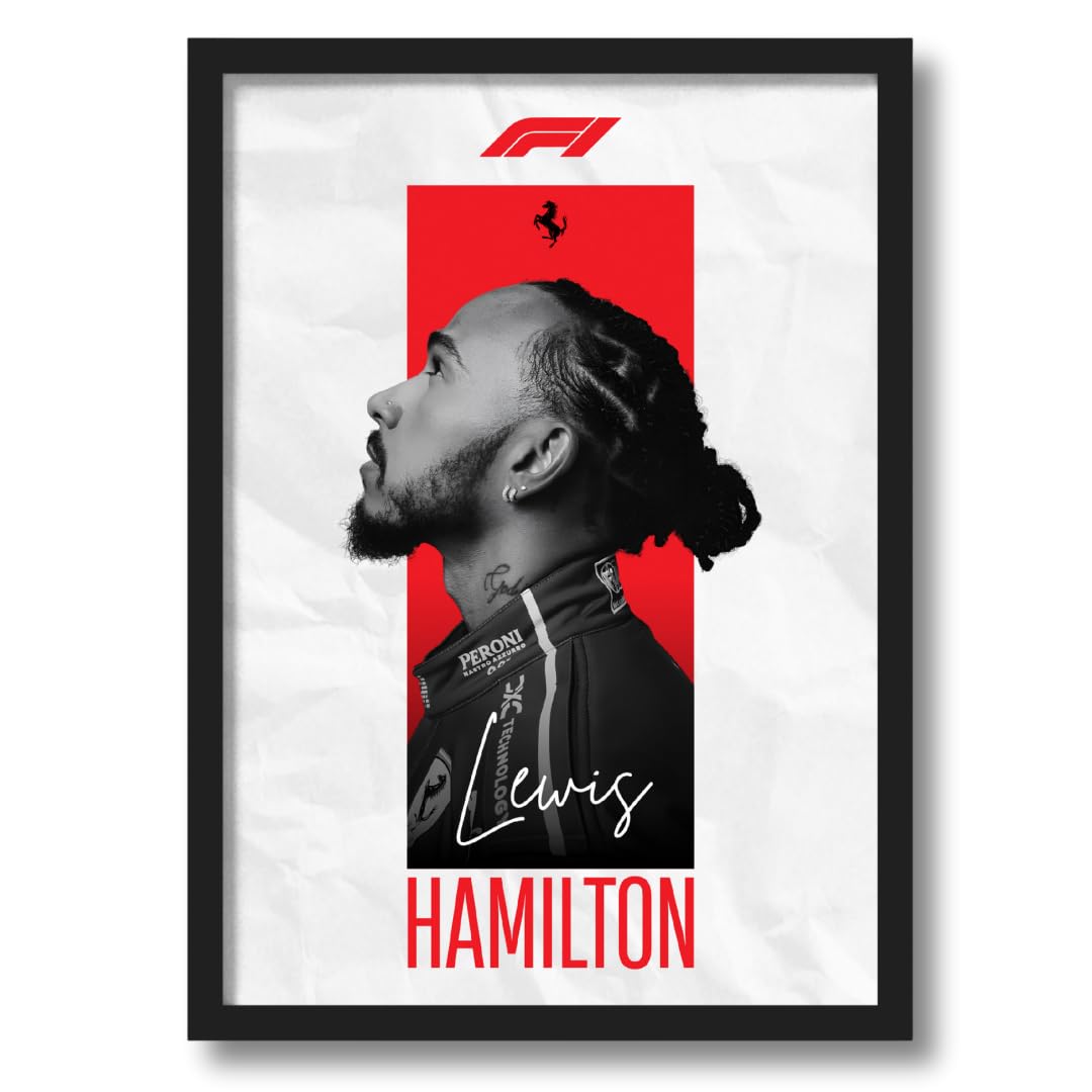 ArtAction Lewis Hamilton Wall Frame Poster | Formula 1 Racing Art for Study Room, Office | A4 Size | Framed Ferrari F1 Poster | Sports Decor Gift for Fans, Men & Boys