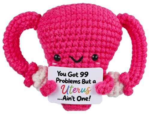Vkeyinf Handmade Stuffed Uterus Plush Toy - Funny Emotional Support Crochet Uterus Hysterectomy Recovery Gifts for Women OBGYN Doctor Present with Positive Card