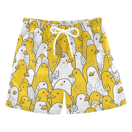 Boys Quick Dry Swim Trunks with Pockets Cartoon Duck Funny Bird Beach Shorts for Kids, Toddler Swimsuit Boy