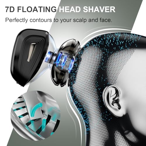 Image of Head Shavers for Bald Men: 7D Floating Electric Razor with Magnetic Removable Head, IPX7 Waterproof Shaver, LED Display & Type-C Fast Charging (Taupe)