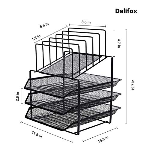 Delifox Mesh Desk Organizer Metal File Holder Mail Sorter with 5 Racks and 3 Trays