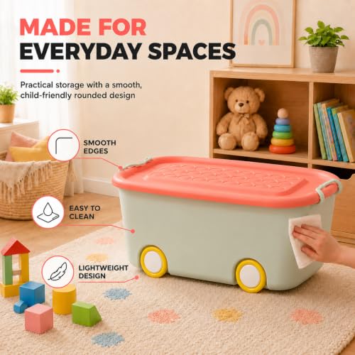 Image of Ash & Roh Multi color Storage Bins with Locking Lids | Collapsible Storage Box with Handle | Organizer Stackable Toy Storage Bins with Wheels | 25 lit Containers Organizing Storage Box. (Pack of 2.)