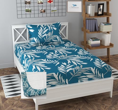 Image of 255 TC Glace-Cotton All Around Elastic Fitted Bedsheet, Elastic Fitted Bedsheet Single Size Bedsheet for Single Bed with 1 Pillow Cover, Size - 72 x 36 x 8 Inch Color