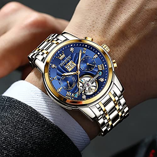 Image of OLEVS Men Automatic Watch Mechanical Self Winding Watches for Men Skeleton Business Dress Luminous Waterproof Diamond Week Month