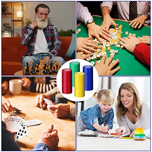 400 Stücke Plastik Poker Chips, Spielchips, Bingo Chips, Kinder Zählchips zum Lernen Mathematischer Berechnungen und Bingospiele, 4 Farben (Rot, Blau, Grün, Gelb, 0.86 Zoll