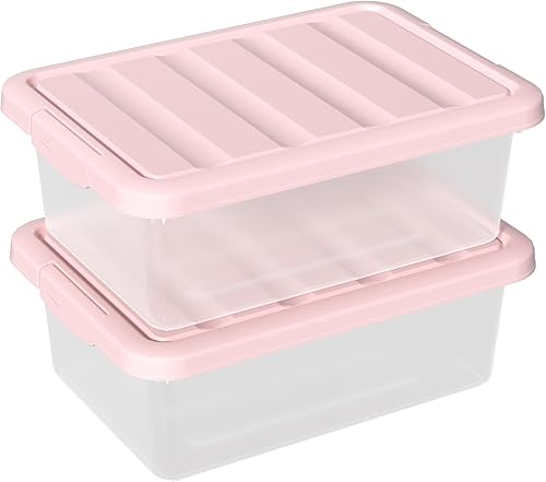 Miniatura 8 de Cubo de almacenamiento apilable de plástico de 14 cuartos de galón, caja de almacenamiento básica transparente con tapa negra (paquete de 2) Tapa