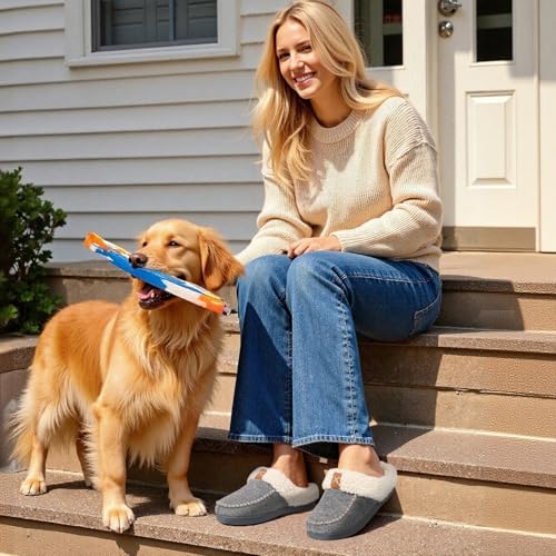 LongBay Womens Felt Sherpa Bedroom Slippers Warm Cozy Wool-Like Moccasin Slippers for Indoor Outdoor Winter Memory Foam House Shoes Slip-On with Fuzzy Plush Lining2