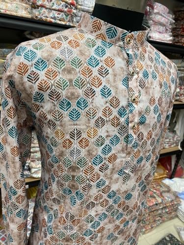 Image of FOXDX Men's Traditional Cotton Floral Printed Only Kurta