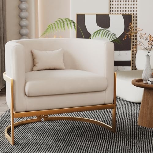 Sillón Barrel Tapizado Terciopelo Crema miniatura 1
