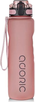ADORIC Sports Water Bottle 1L, BPA Free Tritan Non-Toxic Plastic Sport Water Cup, Durable Leak Proof Water Bottle with Filter, Flip Top Pink-1000ml