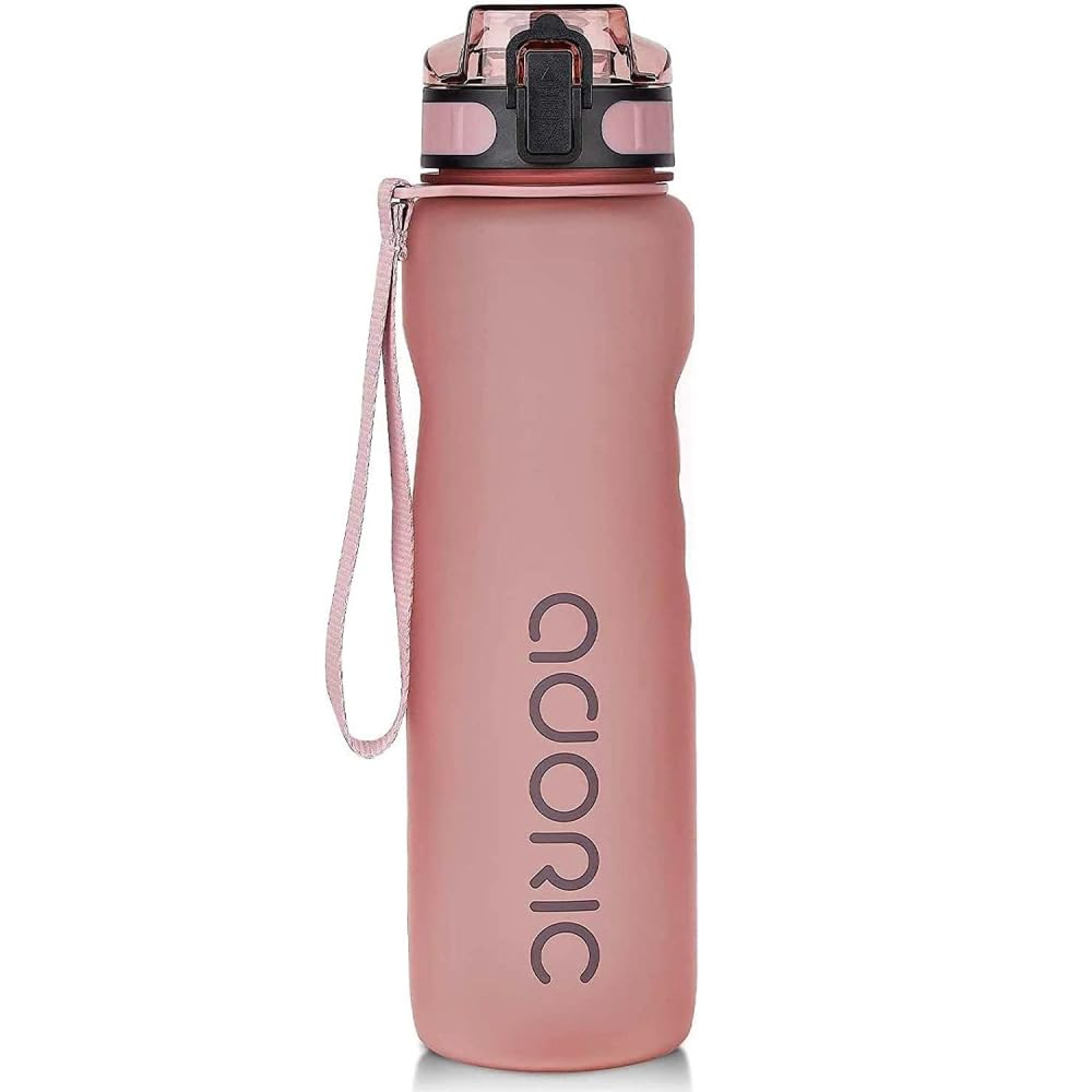 ADORIC Sports Water Bottle 1L, BPA Free Tritan Non-Toxic Plastic Sport Water Cup, Durable Leak Proof Water Bottle with Filter, Flip Top (Pink-1000ml)