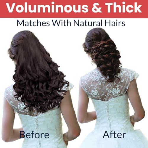 Image of TEMPERIA Hair Extensions for Women (Premium)- 5 Clips Attached Curly /Wavy Artificial Hair Clip On Extension - False Fake Long Curl Hair Wig for Wedding - 1 Pc - Natural Brown Colour (D3)