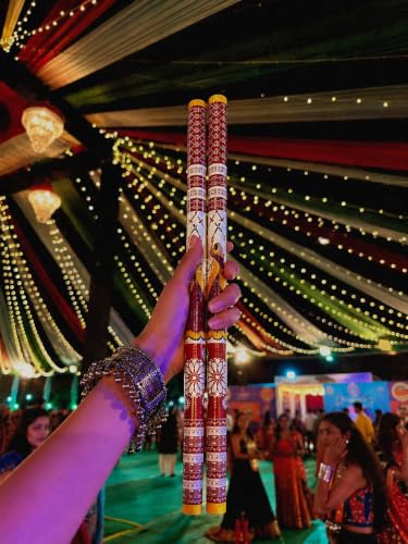 Image of Wooden Premium Dandiya Sticks For Dance Garba Night Navratri Celebration Party Accessories / Traditional Indian Festive PVC Coated 1 Pair / 2 Pair / 3 Pair / 6 Pair / 8 Pair / 12 Pair Dandiya Raas Sticks For Women Men Kids Adults
