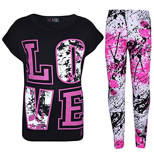 A2Z 4 Kids Girls Love Crop Top T-Shirt And Splash Fashion Leggings Girls - Love Splash Set Black 11-12