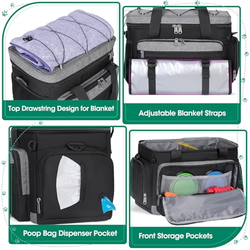 IGOLUMON Dog Travel Bag Large Pet Travel Bags Set for Supplies Weekend Travel Kit Tote Organizer Multi-Pockets Food Travel Bag with 2 Extra Large Food Containers, 2 Dog Bowls, 1 Feeding Mat - Image 3